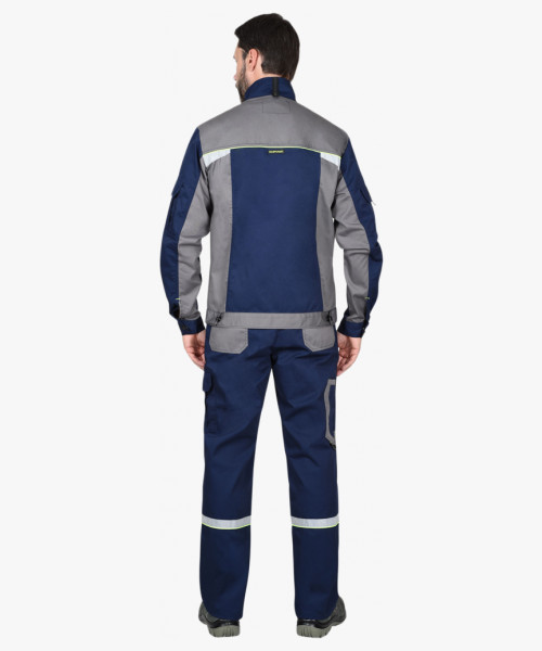 Костюм СИРИУС-СТАН куртка, п/к, синий со средне-серым и лимонной отделкой