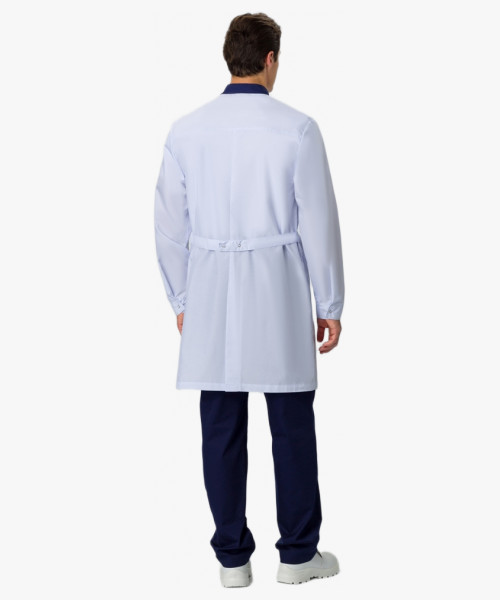 Халат мужской Симпл-001 (тк.Смесовая,120) MedLine, белый/т.синий