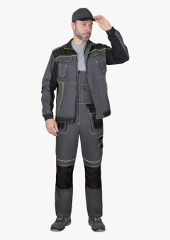 Костюм СИРИУС-ПРЕСТИЖ-Л куртка, п/к, темно-серый с черным и лимонным кантом