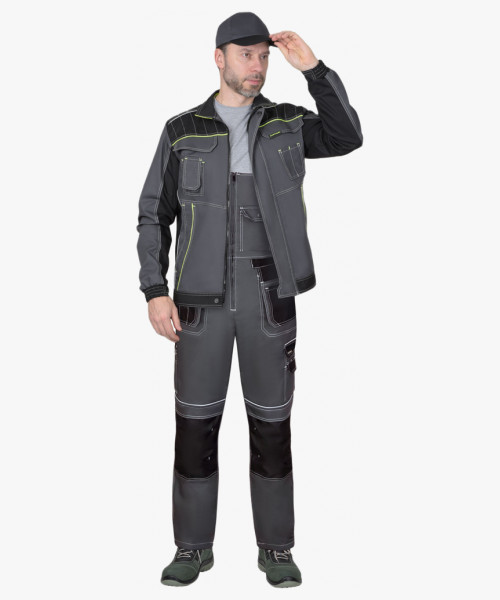 Костюм СИРИУС-ПРЕСТИЖ-Л куртка, п/к, темно-серый с черным и лимонным кантом