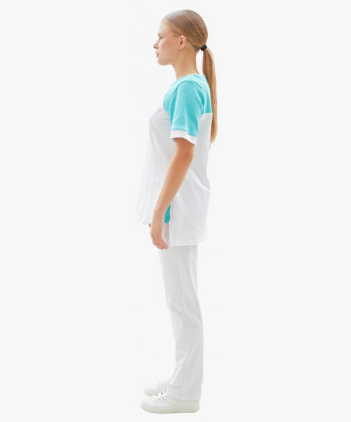 Костюм женский трикотажный Т-536, блуза, брюки, белый с бирюзовым