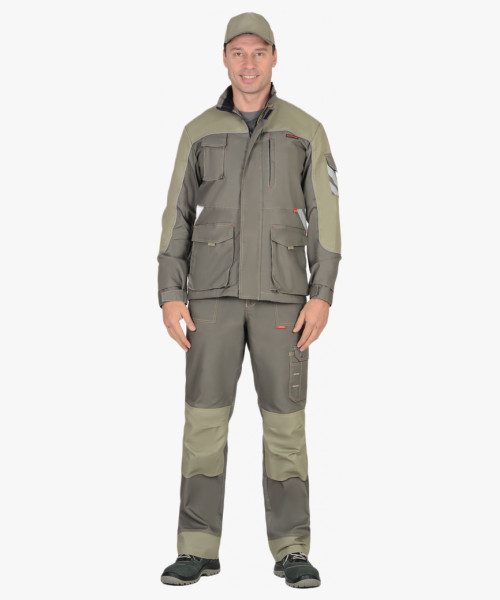 Костюм СИРИУС-ВЕСТ-ВОРК куртка дл, п/к т.оливковый со св.оливковым пл. 275 г/кв.м