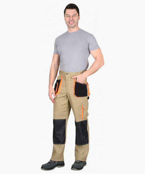 Брюки СИРИУС-МАНХЕТТЕН песочный с оранж. и черным тк. мех. стрейч пл. 250г/кв.м