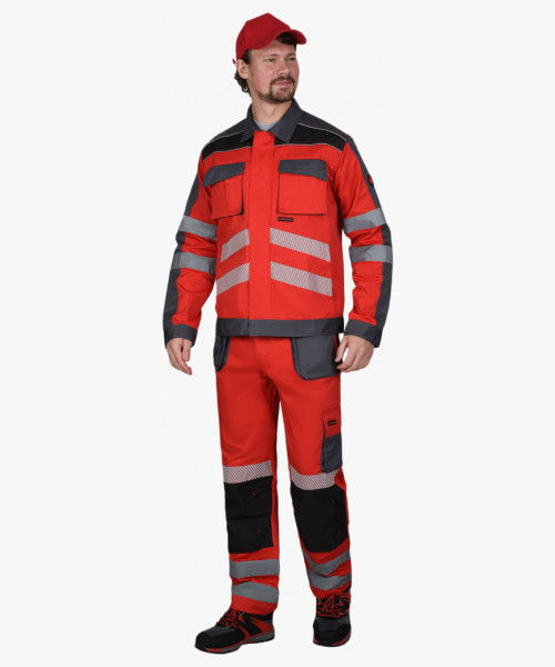 Костюм СИРИУС-АТОМ куртка, брюки красный с серым