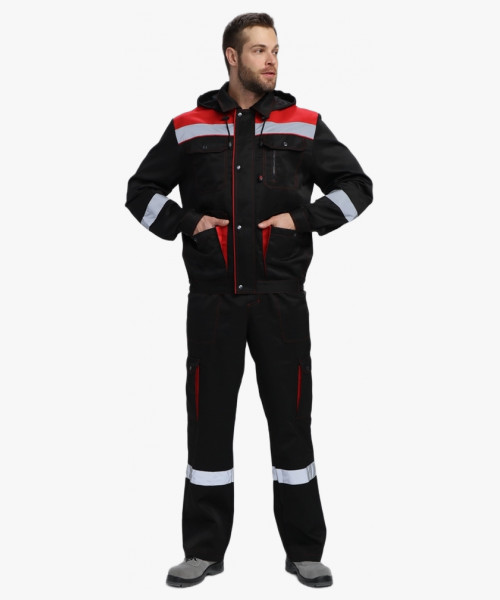 Костюм Нейч-2 СОП с капюшоном К. (тк.Смесовая,210) п/к, черный/красный