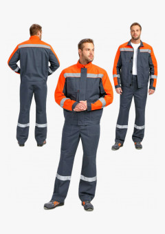 Костюм Бриготек-1 СОП (тк.Смесовая,260) брюки, т.серый/оранжевый