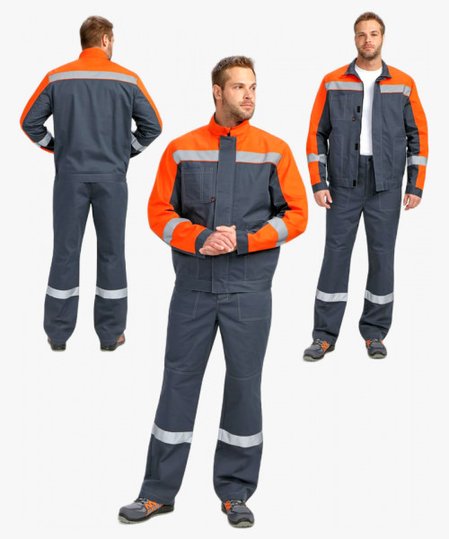 Костюм Бриготек-1 СОП (тк.Смесовая,260) брюки, т.серый/оранжевый