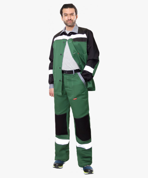 Костюм СИРИУС-ПРОФИЛЬ куртка, брюки, зеленый с черным со светло-серой отделкой и СОП