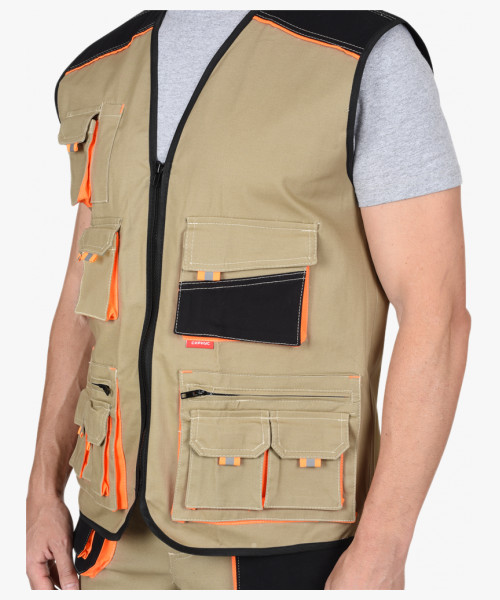 Жилет СИРИУС-МАНХЕТТЕН песочный с оранж. и черным тк. мех. стрейч пл. 250г/кв.м