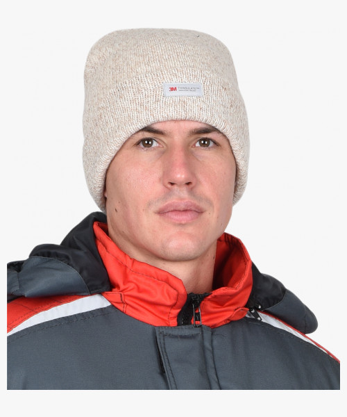Шапка трикотажная бежевая СИРИУС Юка с утеплителем Тинсулейт (х12х120)