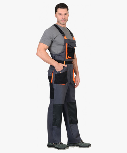 Костюм СИРИУС-МАНХЕТТЕН куртка дл., п/к т.серый с оранж. и черным тк. стрейч пл. 250 г/кв.м