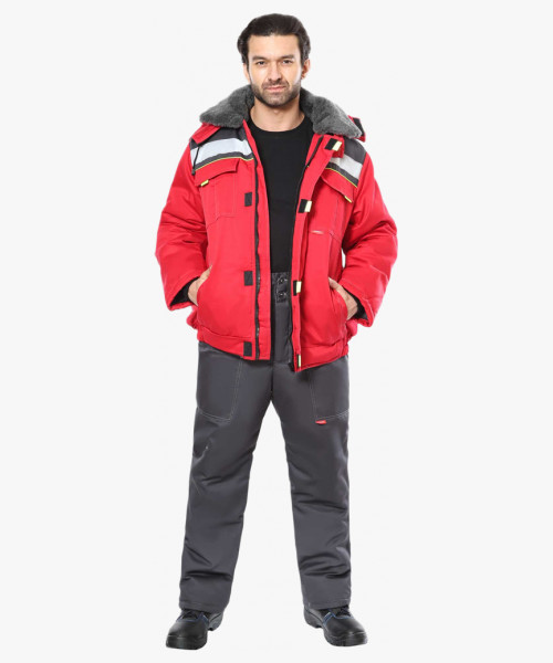 Куртка СИРИУС-ФАВОРИТ мех. ворот, красная с серым и лимонным кантом и СОП