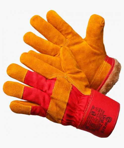 Ural Zima Перчатки комбинированные из спилка оранжевого цвета, утеплитель мех-мутон