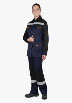 Костюм СИРИУС-УДАРНИЦА женский, куртка, п/к, темно-синий с черным с оранжевой отделкой и СОП