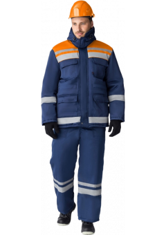 Костюм зимний Горизонт-Люкс (тк. Смесовая, 210 гр/м2) брюки, тёмно-синий, оранжевый