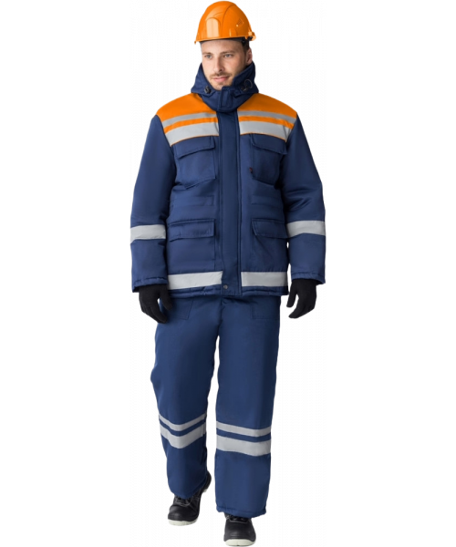 Костюм зимний Горизонт-Люкс (тк. Смесовая, 210 гр/м2) брюки, тёмно-синий, оранжевый