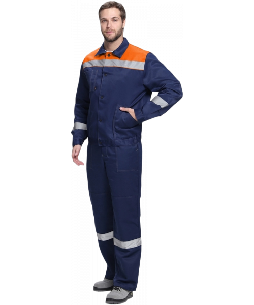 Костюм мужской Лигор-2 СОП (тк.Смесовая,210) полукомбинезон, тёмно-синий, оранжевый