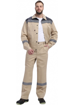 Костюм мужской Лигор-1 СОП (тк.Смесовая,210) брюки, бежевый, тёмно-серый