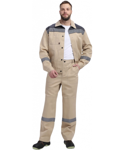 Костюм мужской Лигор-1 СОП (тк.Смесовая,210) брюки, бежевый, тёмно-серый