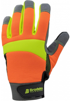 Перчатки Brodeks G-61, серый, оранжевый, жёлтый флуоресцентный