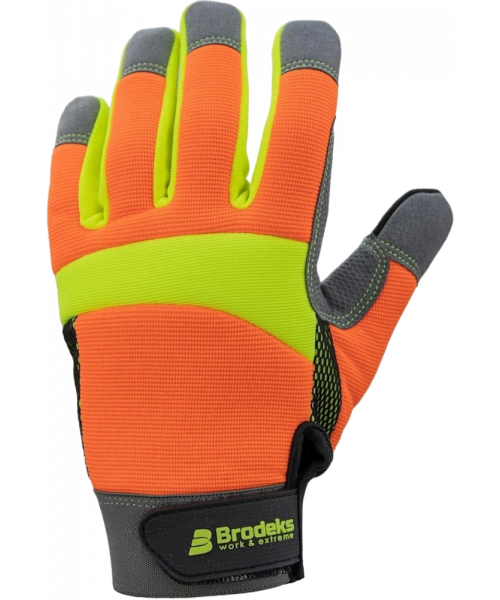 Перчатки Brodeks G-61, серый, оранжевый, жёлтый флуоресцентный