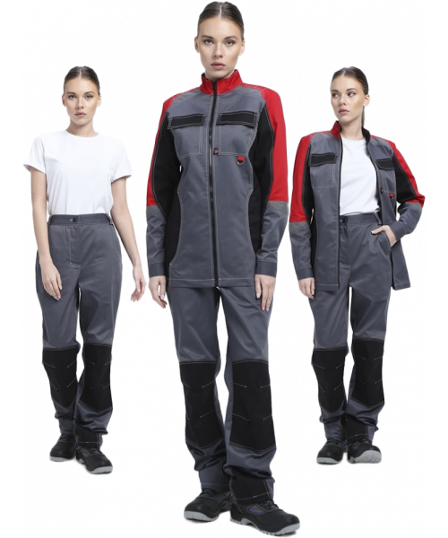 Костюм женский Вектрон-1 (тк.Смесовая,240) брюки, серый, красный, чёрный