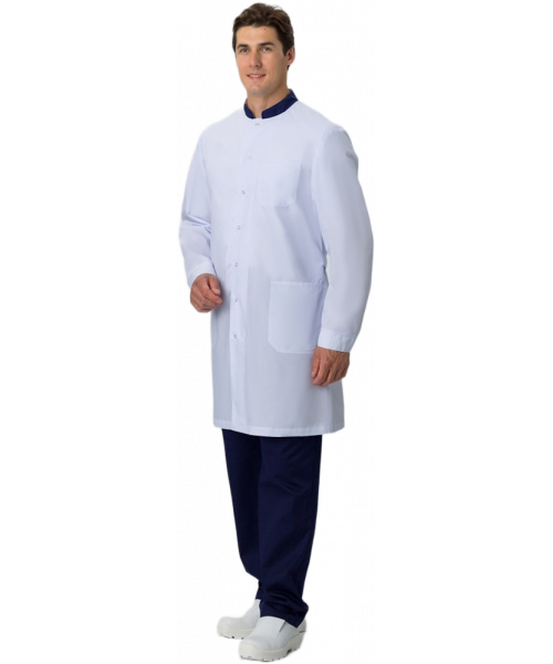 Халат мужской MedLine Марк (тк.Смесовая,120), белый, тёмно-синий