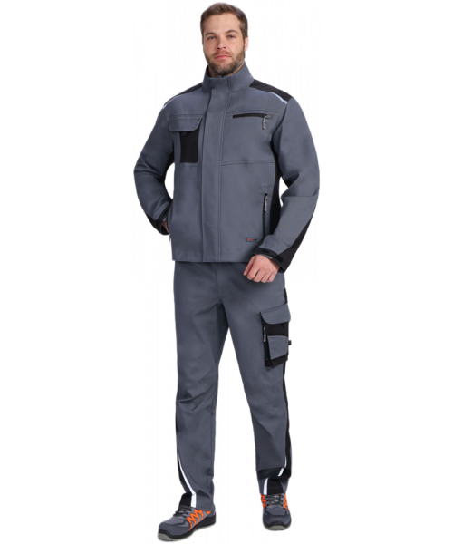 Костюм мужской ProfLineLeader-1 (тк.Хлопок/Спандекс,260) брюки, серый, чёрный