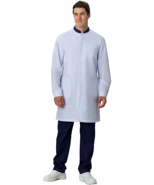 Халат мужской MedLine Марк (тк.Смесовая,120), белый, тёмно-синий