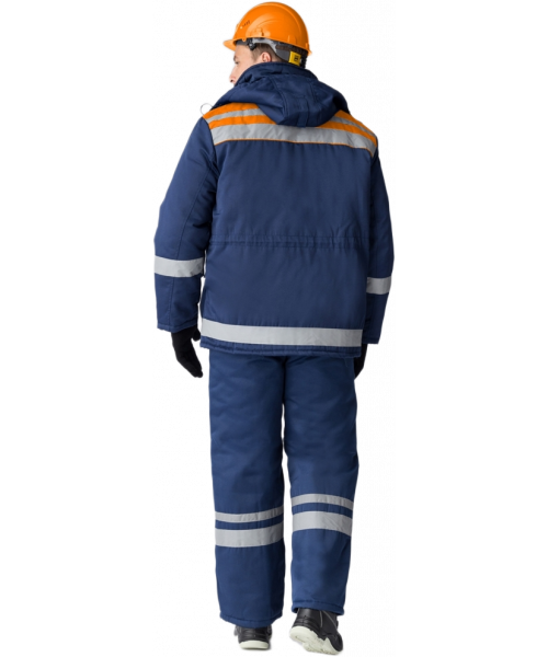 Костюм зимний Горизонт-Люкс (тк. Смесовая, 210 гр/м2) брюки, тёмно-синий, оранжевый