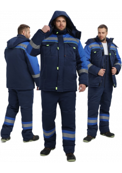 Костюм зимний мужской Бивек-2 СОП (тк.Смесовая,210) пк, тёмно-синий, васильковый, лимонный