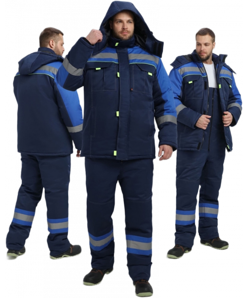 Костюм зимний мужской Бивек-2 СОП (тк.Смесовая,210) пк, тёмно-синий, васильковый, лимонный