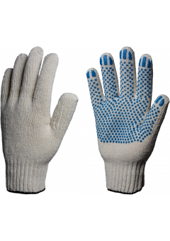 Перчатки ХБ 7,5кл. Люкс с ПВХ Точка 58-60гр. 216текс, белые (10 пар)