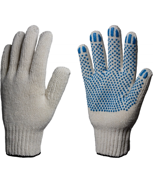 Перчатки ХБ 7,5кл. Люкс с ПВХ Точка 58-60гр. 216текс, белые (10 пар)