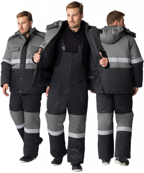 Костюм зимний мужской Нордхард-2 СОП (тк.Смесовая,250) полукомбинезон, чёрный, серый