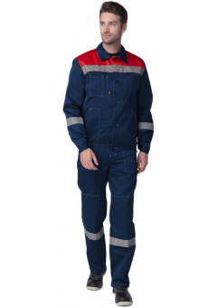 Костюм мужской Лигор-2 СОП (тк.Смесовая,210) полукомбинезон, тёмно-синий, красный