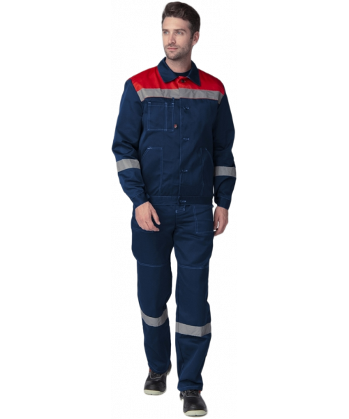 Костюм мужской Лигор-2 СОП (тк.Смесовая,210) полукомбинезон, тёмно-синий, красный