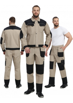 Костюм мужской Вестгард-1 (тк.Канвас,260) брюки, бежевый, чёрный
