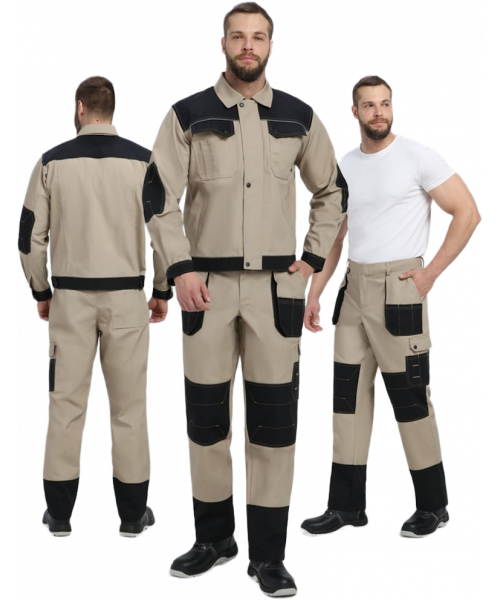 Костюм мужской Вестгард-1 (тк.Канвас,260) брюки, бежевый, чёрный