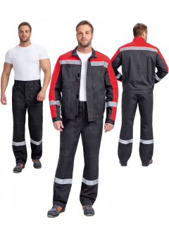 Костюм мужской Бриготек-1 СОП (тк.Смесовая,260) брюки, тёмно-серый, красный