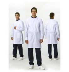 Халат мужской Симпл-001 (тк.Смесовая,120) MedLine, белый/т.синий