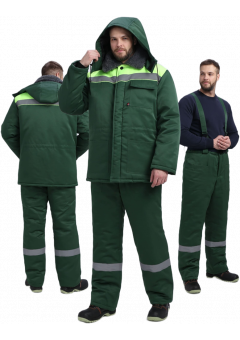 Костюм зимний мужской Квайл-1 СОП (тк.Смесовая,210) брюки, тёмно-зелёный, жёлтый
