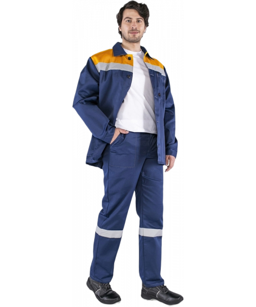 Костюм мужской Стандарт СОП (тк.Смесовая,210) брюки, тёмно-синий, оранжевый