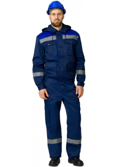 Костюм мужской Титан-1 СОП с капюшоном (тк.Смесовая,210) брюки, тёмно-синий, васильковый