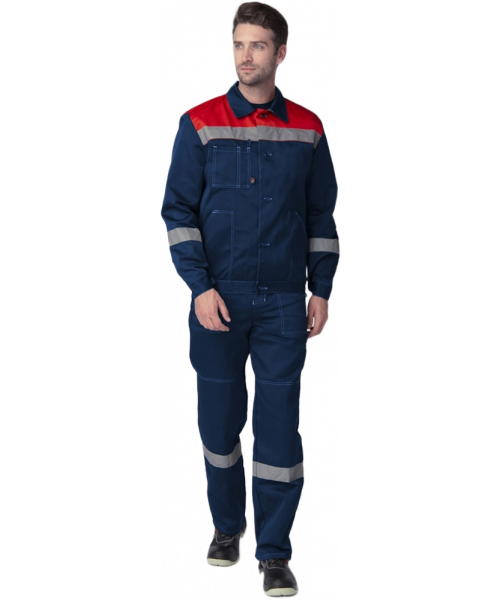 Костюм мужской Лигор-1 СОП (тк.Смесовая,210) брюки, тёмно-синий, красный
