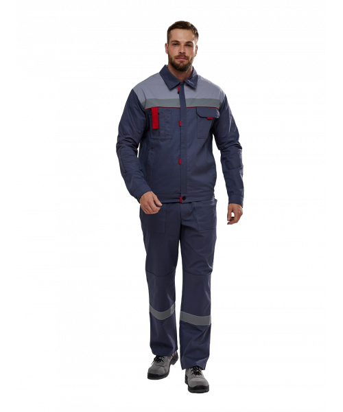 Костюм мужской Флофт-2 СОП (тк.Саржа,250) полукомбинезон, тёмно-серый, светло-серый, красный
