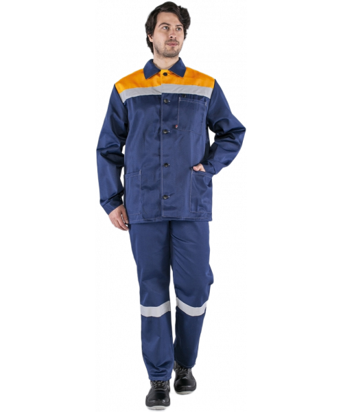 Костюм мужской Стандарт СОП (тк.Смесовая,210) брюки, тёмно-синий, оранжевый