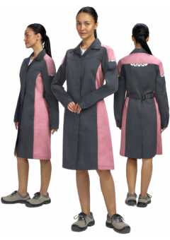 Халат женский ProfLineSpecialist (тк.Смесовая,240), серый, розовый