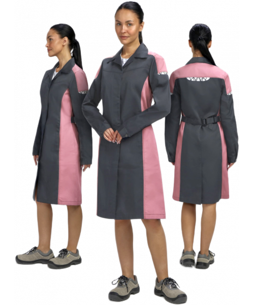 Халат женский ProfLineSpecialist (тк.Смесовая,240), серый, розовый