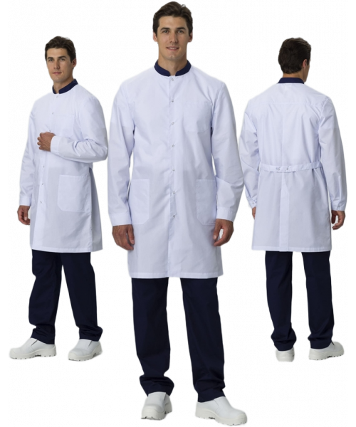 Халат мужской MedLine Марк (тк.Смесовая,120), белый, тёмно-синий